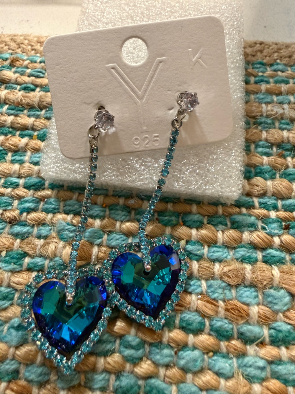 🌻Silver 925 Blue Heart Drop Earrings with Crystal Accents